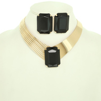 EMERALD CUT CRYSTAL COLLAR NECKLACE SET